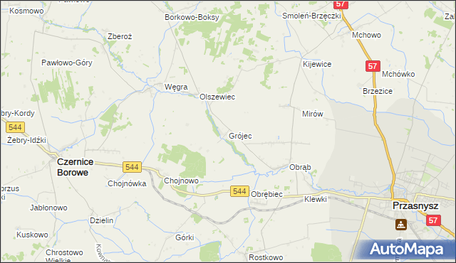 mapa Grójec gmina Czernice Borowe, Grójec gmina Czernice Borowe na mapie Targeo