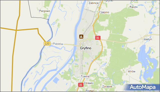 mapa Gryfino, Gryfino na mapie Targeo