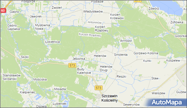 mapa Helenów gmina Szczawin Kościelny, Helenów gmina Szczawin Kościelny na mapie Targeo