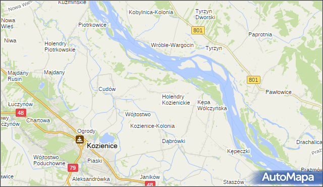 mapa Holendry Kozienickie, Holendry Kozienickie na mapie Targeo