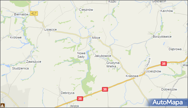 mapa Jakubowice gmina Pawłowiczki, Jakubowice gmina Pawłowiczki na mapie Targeo