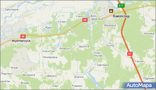 mapa Jasionna gmina Białobrzegi, Jasionna gmina Białobrzegi na mapie Targeo