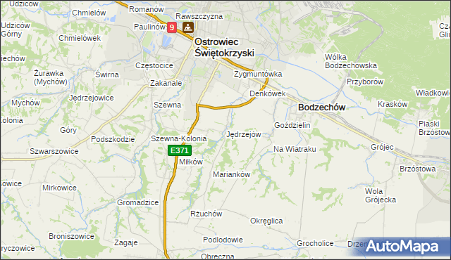 mapa Jędrzejów gmina Bodzechów, Jędrzejów gmina Bodzechów na mapie Targeo