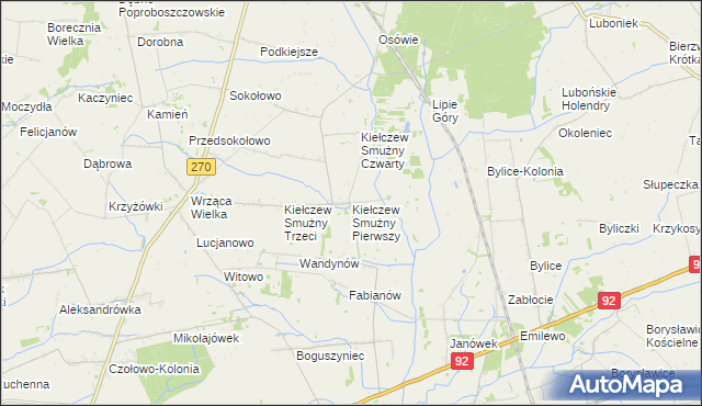 mapa Kiełczew Smużny Pierwszy, Kiełczew Smużny Pierwszy na mapie Targeo