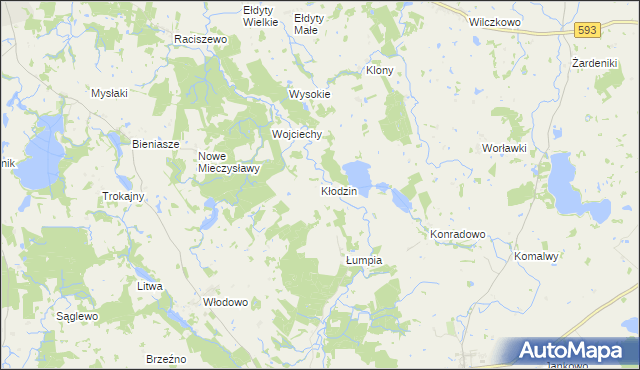 mapa Kłodzin gmina Miłakowo, Kłodzin gmina Miłakowo na mapie Targeo