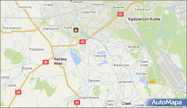 mapa Kobylice gmina Cisek, Kobylice gmina Cisek na mapie Targeo