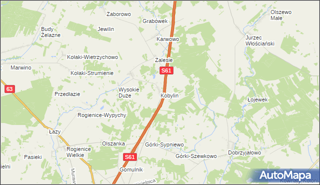 mapa Kobylin gmina Piątnica, Kobylin gmina Piątnica na mapie Targeo