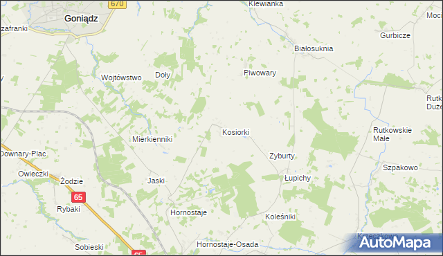 mapa Kosiorki gmina Mońki, Kosiorki gmina Mońki na mapie Targeo