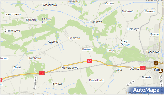 mapa Kosowo gmina Gostyń, Kosowo gmina Gostyń na mapie Targeo