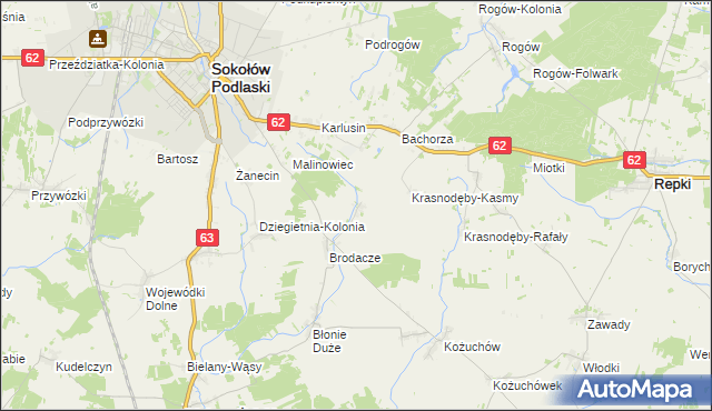 mapa Krasnodęby-Sypytki, Krasnodęby-Sypytki na mapie Targeo