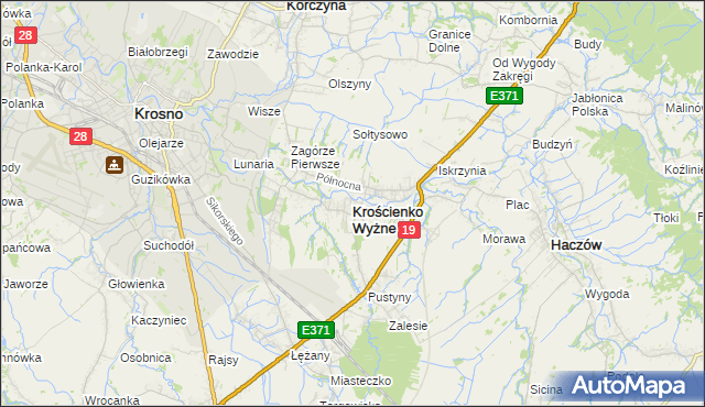 mapa Krościenko Wyżne, Krościenko Wyżne na mapie Targeo