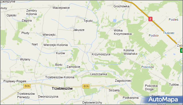 mapa Krzymoszyce, Krzymoszyce na mapie Targeo