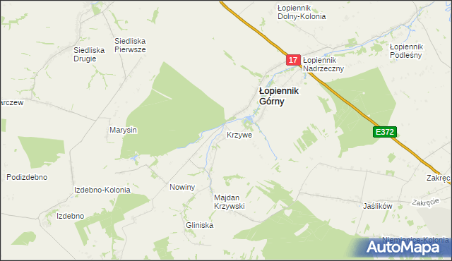 mapa Krzywe gmina Łopiennik Górny, Krzywe gmina Łopiennik Górny na mapie Targeo
