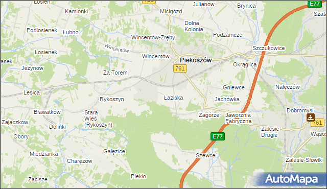 mapa Łaziska gmina Piekoszów, Łaziska gmina Piekoszów na mapie Targeo
