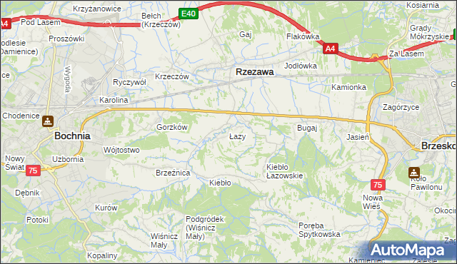 mapa Łazy gmina Rzezawa, Łazy gmina Rzezawa na mapie Targeo