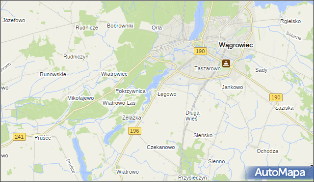 mapa Łęgowo gmina Wągrowiec, Łęgowo gmina Wągrowiec na mapie Targeo