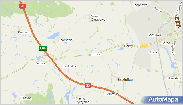 mapa Łozice gmina Kozielice, Łozice gmina Kozielice na mapie Targeo