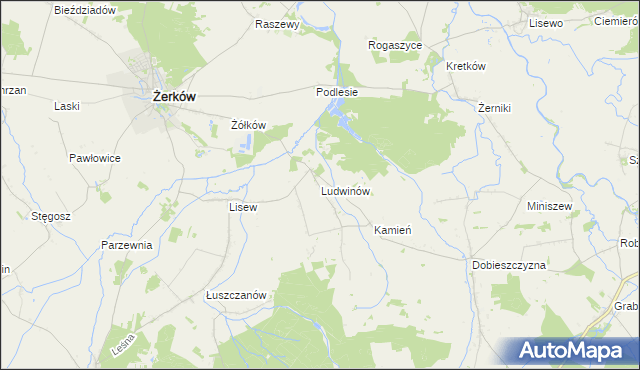 mapa Ludwinów gmina Żerków, Ludwinów gmina Żerków na mapie Targeo