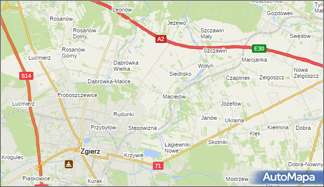 mapa Maciejów gmina Zgierz, Maciejów gmina Zgierz na mapie Targeo