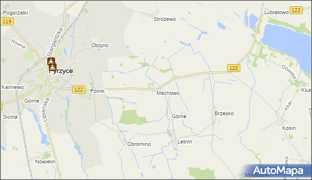 mapa Mechowo gmina Pyrzyce, Mechowo gmina Pyrzyce na mapie Targeo