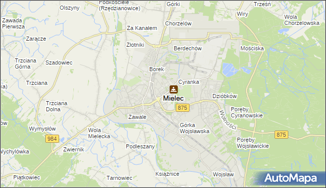 mapa Mielca, Mielec na mapie Targeo