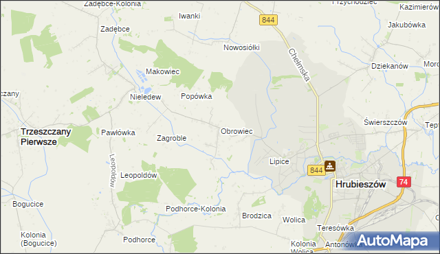 mapa Obrowiec gmina Hrubieszów, Obrowiec gmina Hrubieszów na mapie Targeo