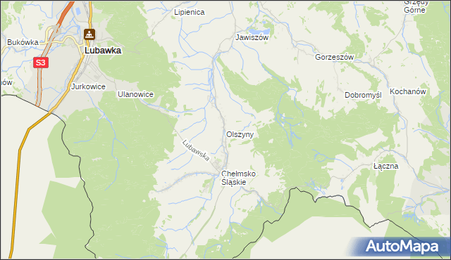 mapa Olszyny gmina Kamienna Góra, Olszyny gmina Kamienna Góra na mapie Targeo