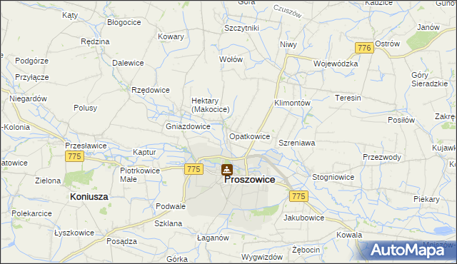 mapa Opatkowice gmina Proszowice, Opatkowice gmina Proszowice na mapie Targeo