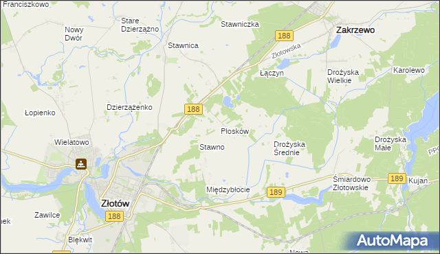 mapa Płosków gmina Złotów, Płosków gmina Złotów na mapie Targeo