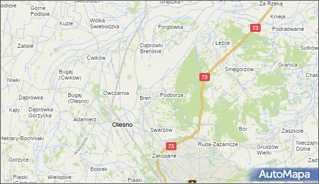 mapa Podborze gmina Olesno, Podborze gmina Olesno na mapie Targeo