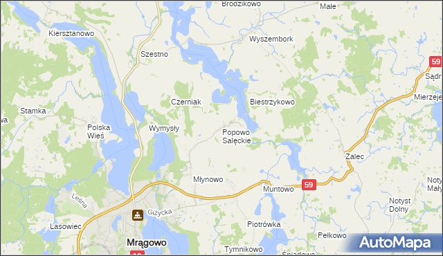 mapa Popowo Salęckie, Popowo Salęckie na mapie Targeo