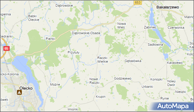 mapa Raczki Wielkie, Raczki Wielkie na mapie Targeo