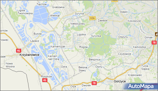 mapa Rogów gmina Gorzyce, Rogów gmina Gorzyce na mapie Targeo