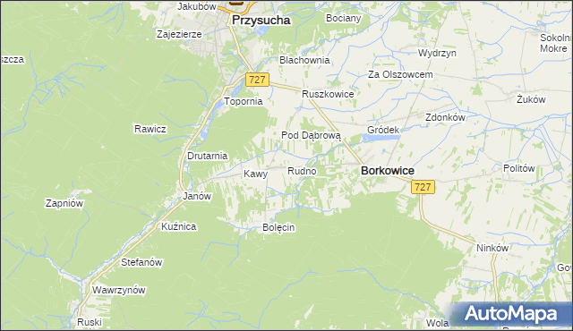 mapa Rudno gmina Borkowice, Rudno gmina Borkowice na mapie Targeo