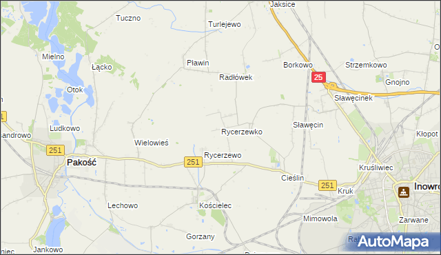 mapa Rycerzewko gmina Pakość, Rycerzewko gmina Pakość na mapie Targeo