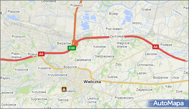 mapa Śledziejowice, Śledziejowice na mapie Targeo