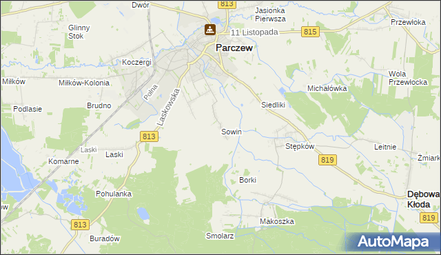 mapa Sowin gmina Parczew, Sowin gmina Parczew na mapie Targeo