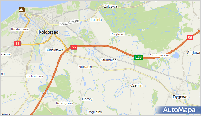 mapa Stramnica gmina Kołobrzeg, Stramnica gmina Kołobrzeg na mapie Targeo