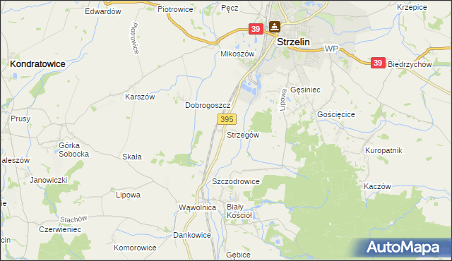 mapa Strzegów gmina Strzelin, Strzegów gmina Strzelin na mapie Targeo