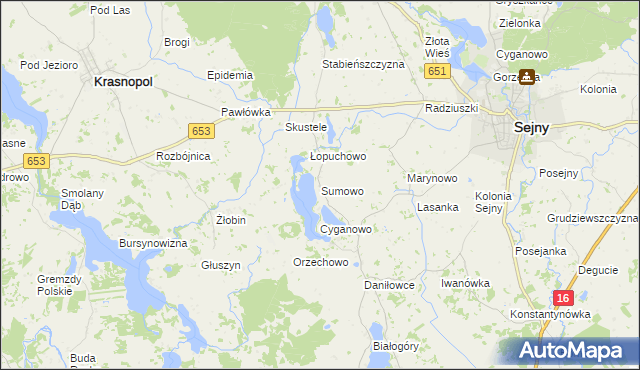 mapa Sumowo gmina Sejny, Sumowo gmina Sejny na mapie Targeo