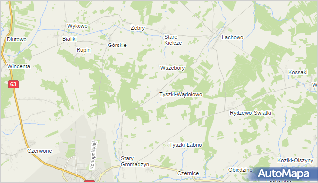 mapa Tyszki-Wądołowo, Tyszki-Wądołowo na mapie Targeo