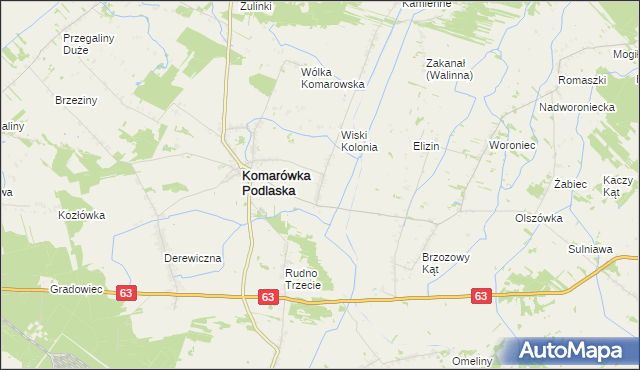 mapa Wiski gmina Komarówka Podlaska, Wiski gmina Komarówka Podlaska na mapie Targeo