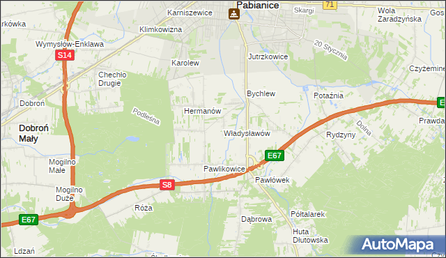 mapa Władysławów gmina Pabianice, Władysławów gmina Pabianice na mapie Targeo