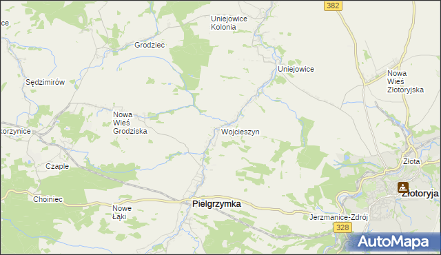 mapa Wojcieszyn gmina Pielgrzymka, Wojcieszyn gmina Pielgrzymka na mapie Targeo