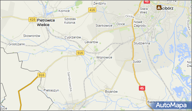 mapa Wojnowice gmina Krzanowice, Wojnowice gmina Krzanowice na mapie Targeo