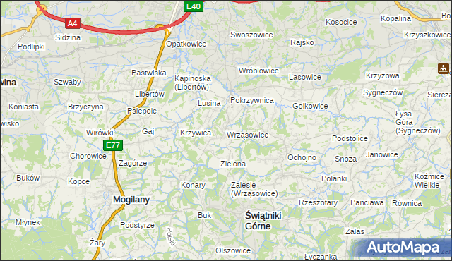 mapa Wrząsowice, Wrząsowice na mapie Targeo