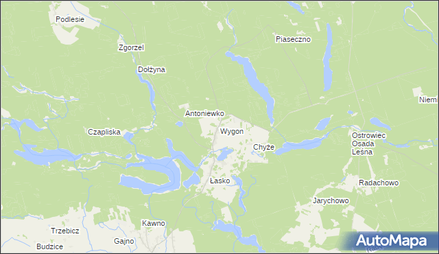 mapa Wygon gmina Bierzwnik, Wygon gmina Bierzwnik na mapie Targeo