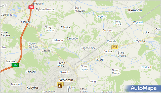 mapa Zagościniec gmina Wołomin, Zagościniec gmina Wołomin na mapie Targeo