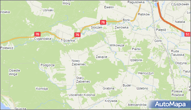 mapa Zakącie gmina Garwolin, Zakącie gmina Garwolin na mapie Targeo