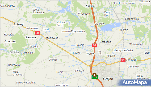 mapa Zalesie gmina Grójec, Zalesie gmina Grójec na mapie Targeo